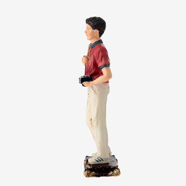 STATUA CARLO ACUTIS 13 CM ROSARIO E TELECAMERA RESINA DIPINTA