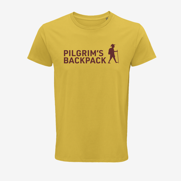 T-shirt Pilgrim's Backpack gialla con logo rosso